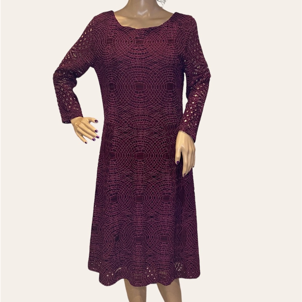 Alex Marie Merlot Red Fully Lined Lace-like Long Sleeved Dress Size Small NWT